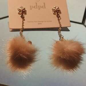 Gold and Tan Fur Drop Earrings